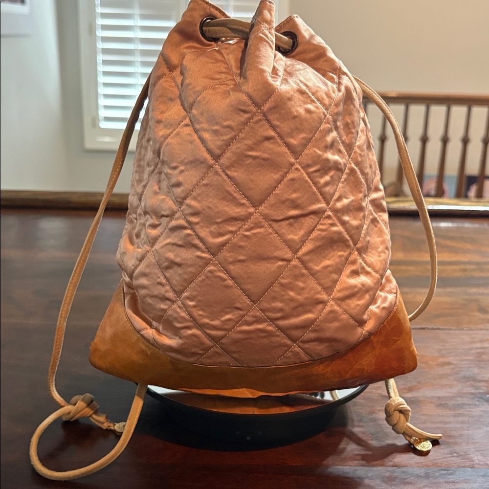 ‼️ONE DAY SALE‼️CHANEL Quilted Pink Satin Crystal Logo Backpack - Picture 2 of 16
